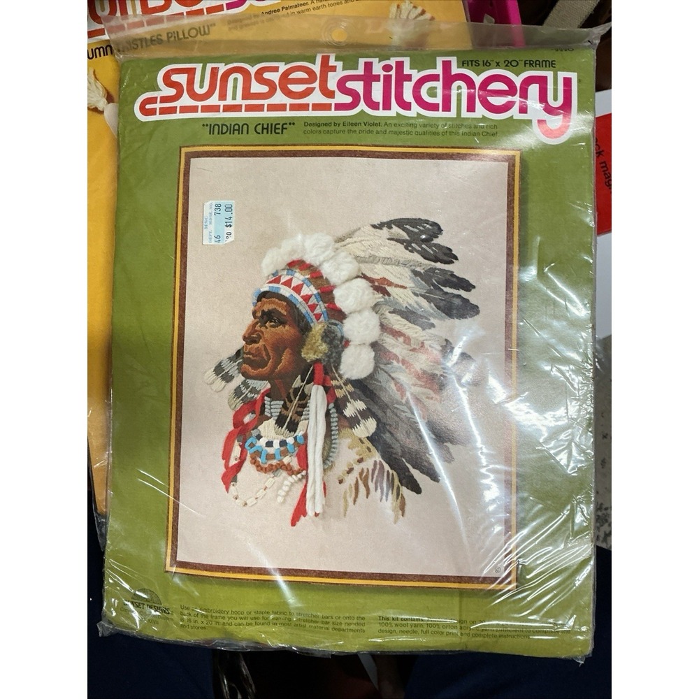 Sunset Stitchery Kit Indian Chief #2220 16"x 20 Vintage 1977